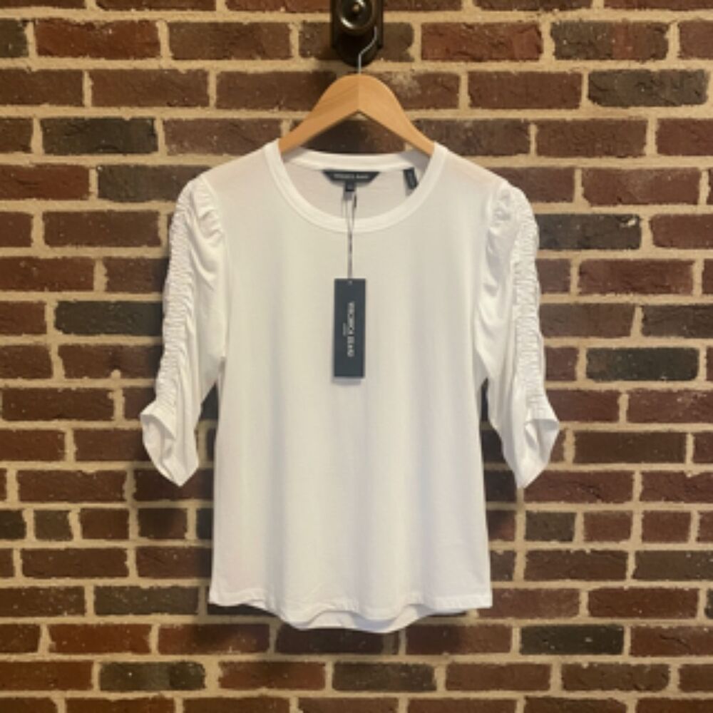 Veronica Beard Waldorf Ruched Sleeve Tee in White - Size M NWT